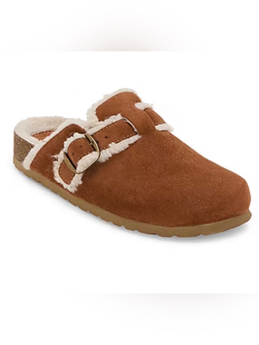 Cozy Women’s Shearling-Lined Suede Clog - Chestnut-NEW